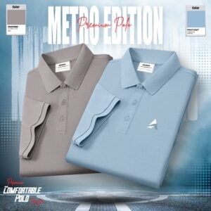 2pcs Combo Of Men's Short Sleeve 100% Cotton Premium Quality Polo T-Shirt - Ash & Sky